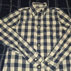 Hollister Navy and White Plaid Men's Shirt